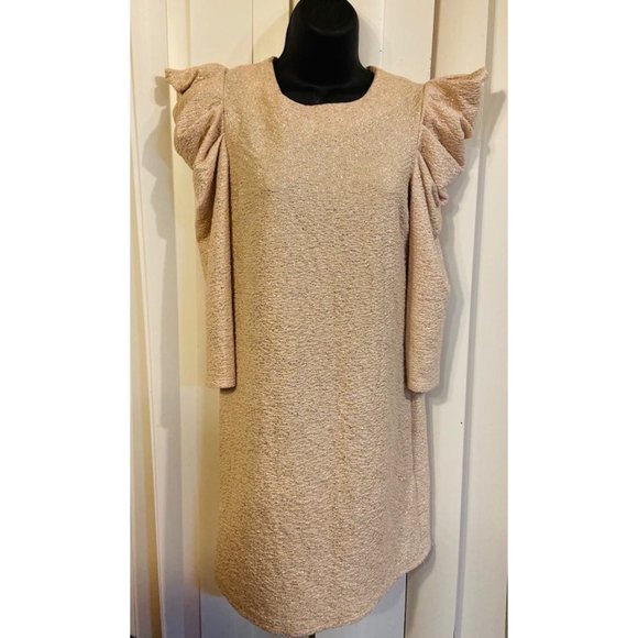 dress shirt puff gold beige ivory dress outfit - Picture 8 of 10